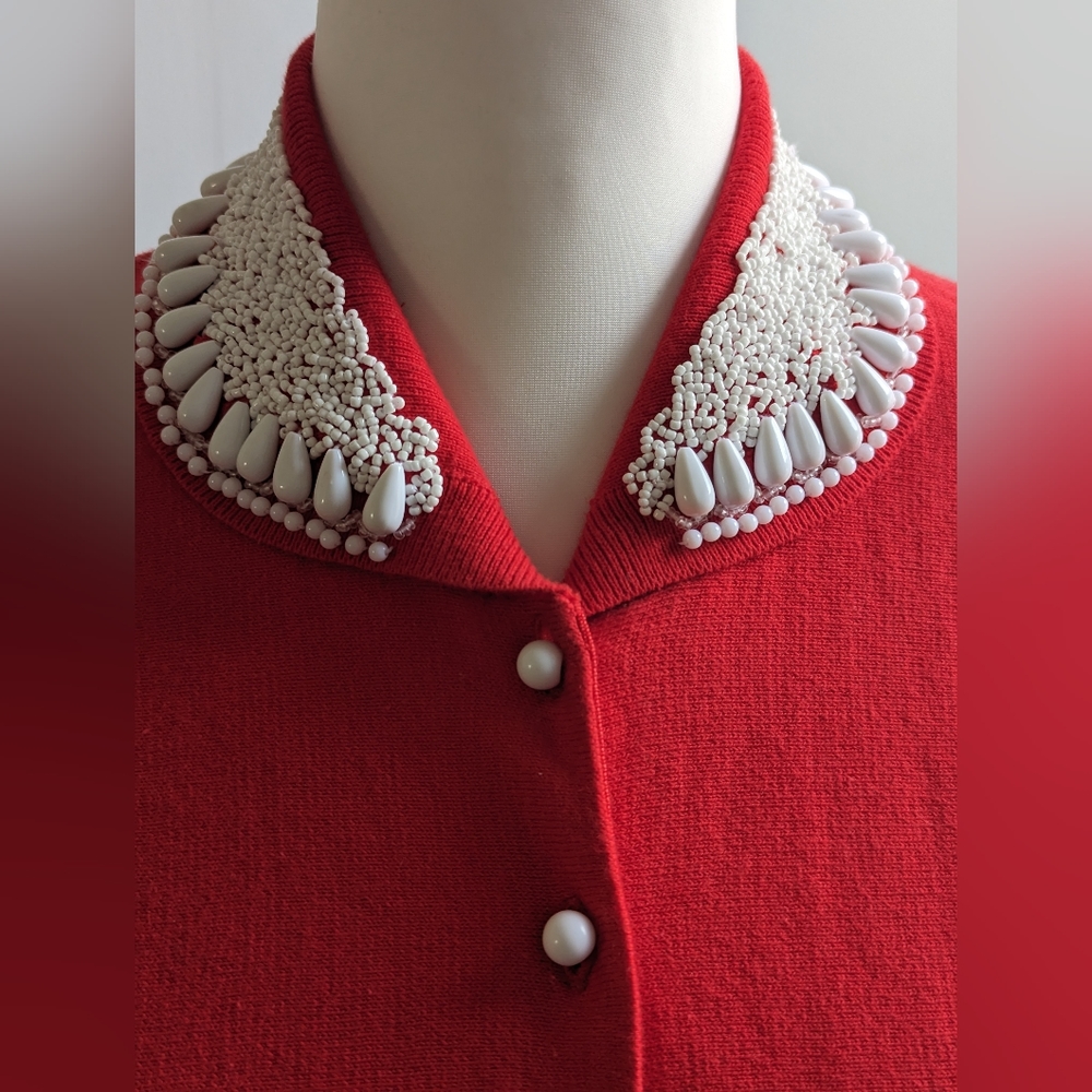 Red Cardigan with Beading on Collar Size S